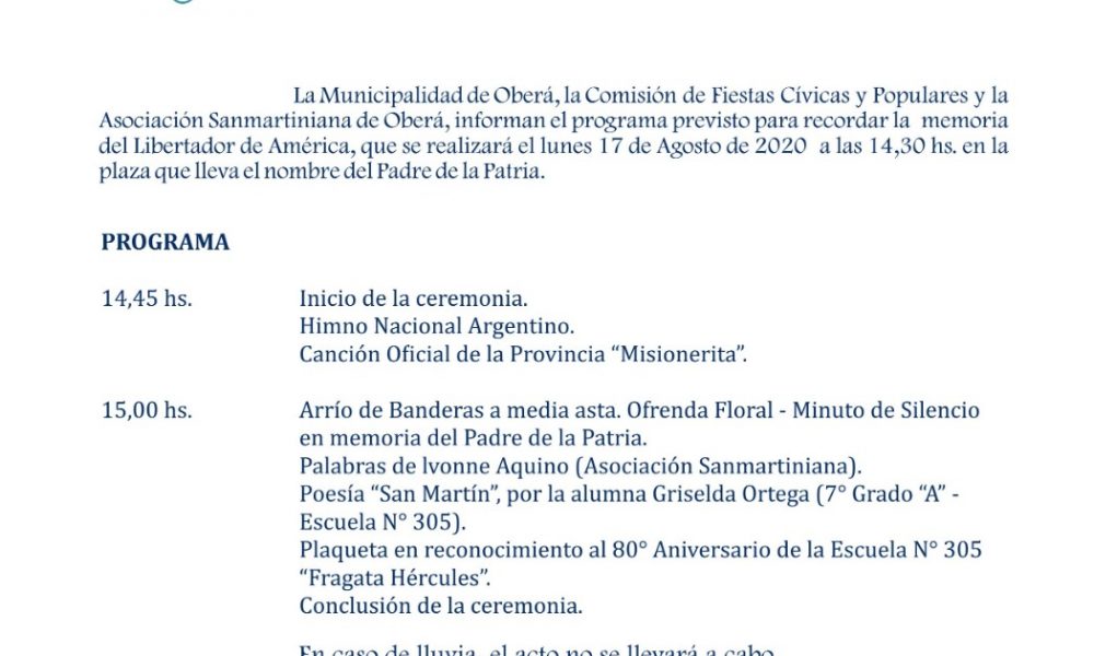 Acto Por El 170 Aniversario Del Fallecimiento Del General San Martin Agencia De Noticias Guacurari